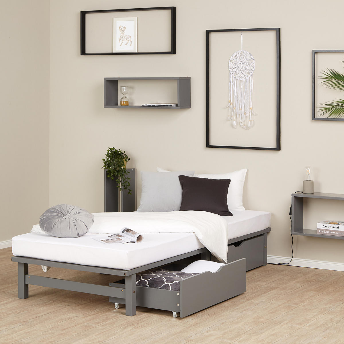 HOLZBETT mit Stauraum 90/200 cm grau - Grau, Holz (90/200cm) - Homestyle4u