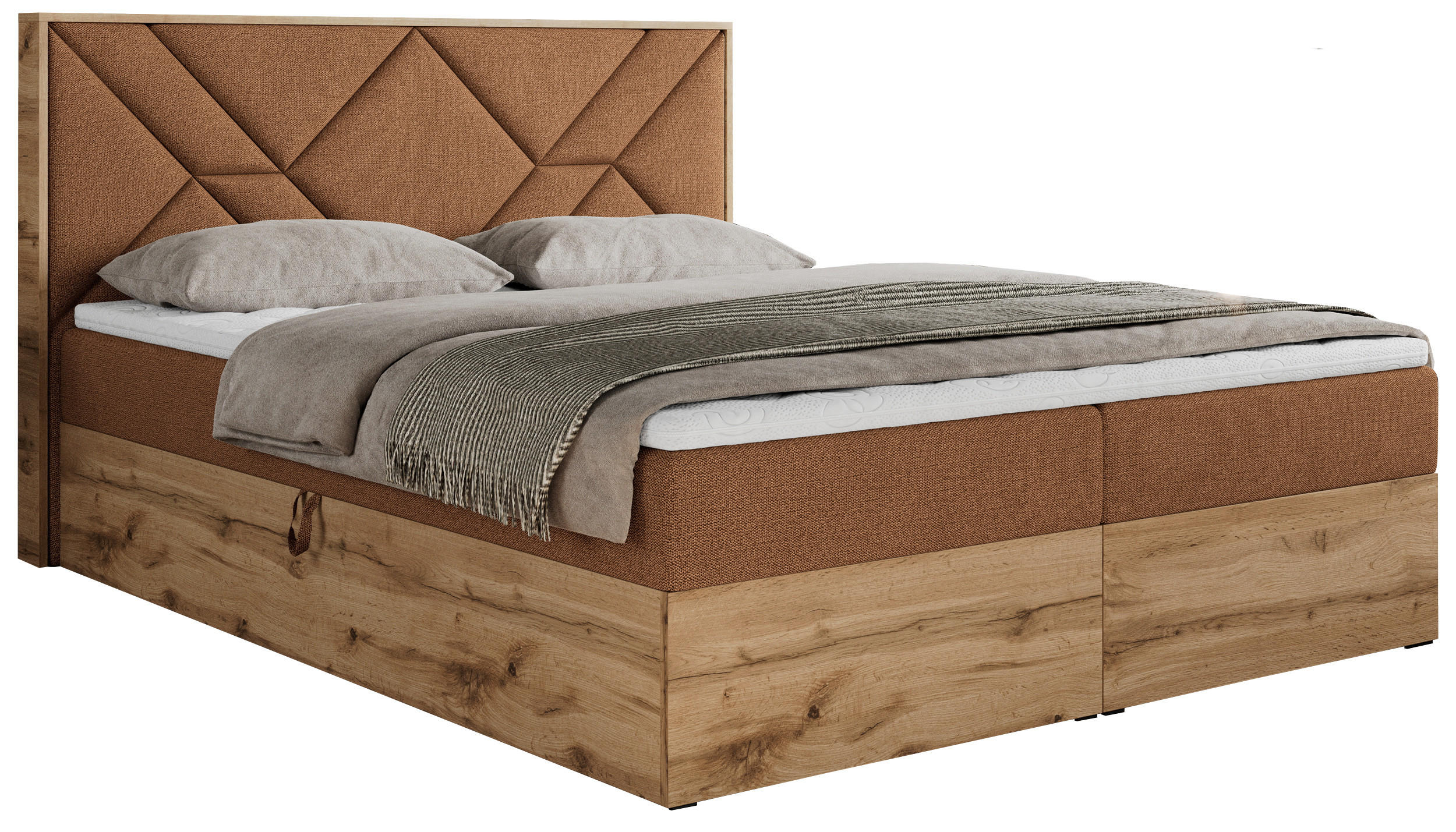 BOXBETT GUNAR - 180/200 Orange Struktur - H4 - Orange, Holz/Textil (180/200cm) - MKS