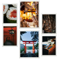 POSTER Set Mit 6 Japan Shushi Tokio & Zoll Vintage Töne A3 & A4 Weißer Rahmen - Weiß, Papier (29/3cm) - Nacnic