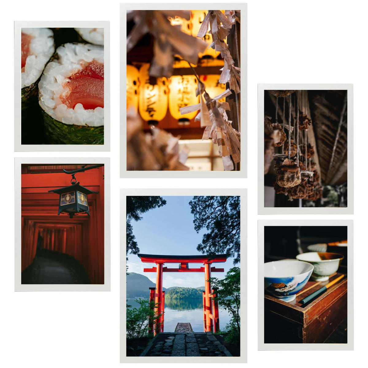 POSTER Set Mit 6 Japan Shushi Tokio & Zoll Vintage Töne A3 & A4 Weißer Rahmen - Weiß, Papier (29/3cm) - Nacnic