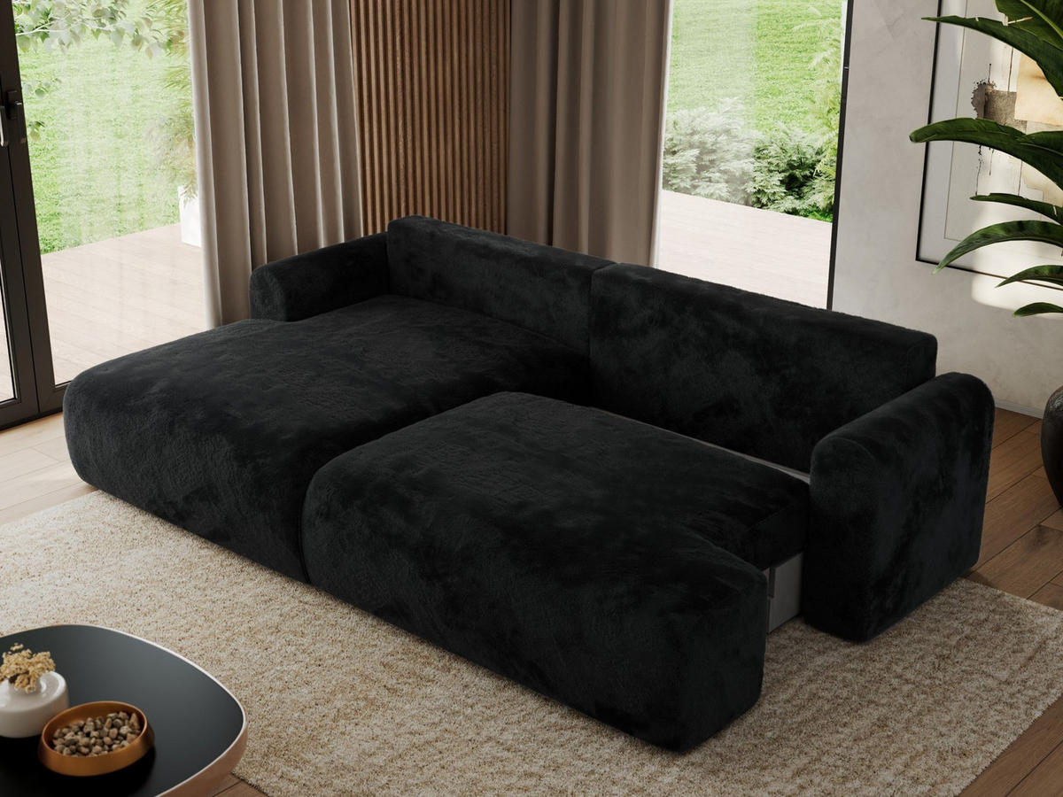 ECKSCHLAFSOFA TONO L Schwarz Plüsch - links - Schwarz, Kunststoff/Textil (260/150cm) - MKS
