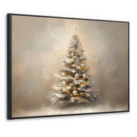 LEINWAND Bilder mit Rahmen - Weihnachten - Weihnachtsbaum - Schnee - Kunst - 70x50 - Champagner, Textil (70/50cm) - MuchoWow