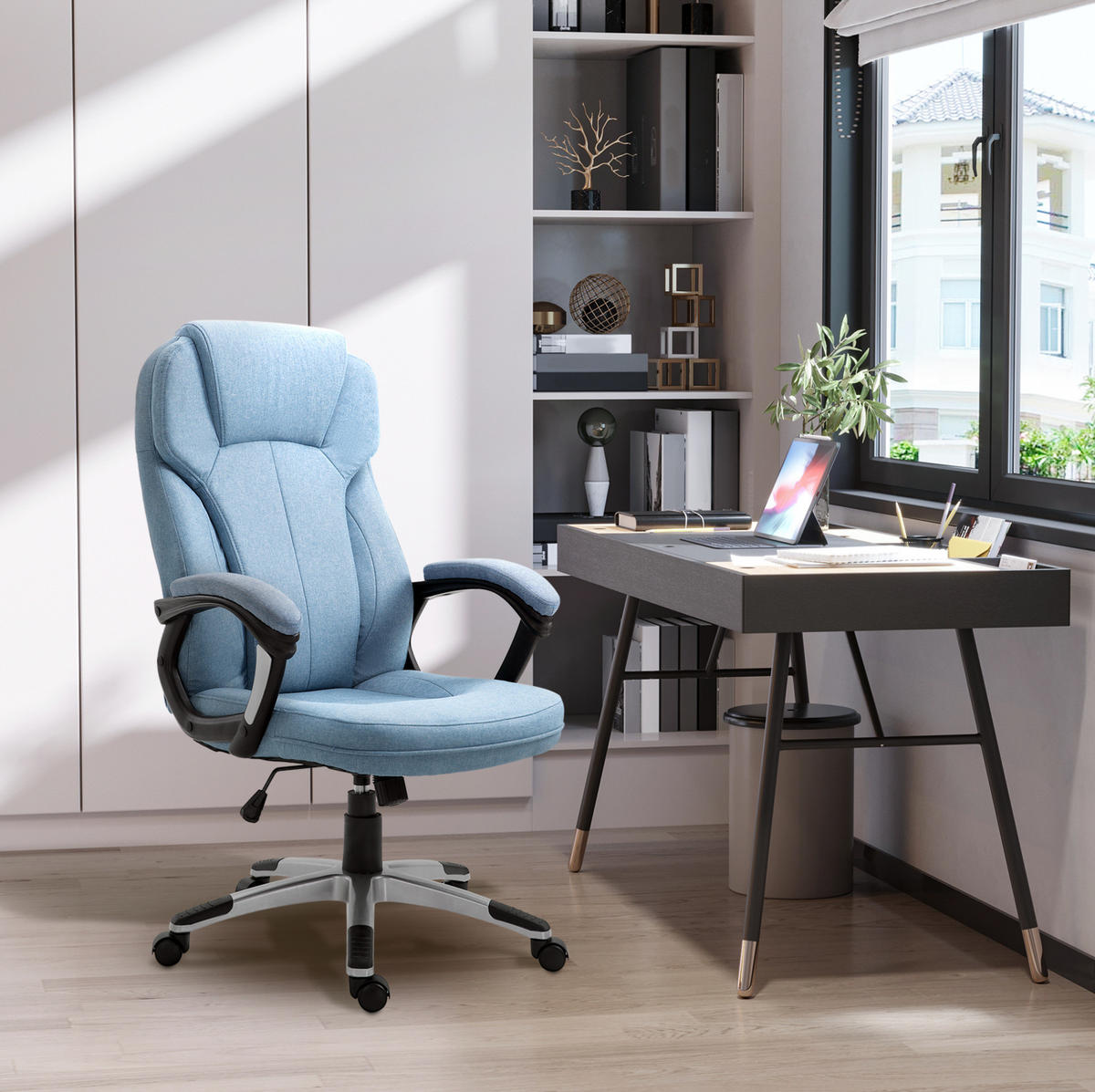 BÜROSTUHL in Hellblau 75x66x58 cm, höhenverstellbar, mit Wippfunktion - Hellblau, Kunststoff (66/58/75cm) - IVMEU