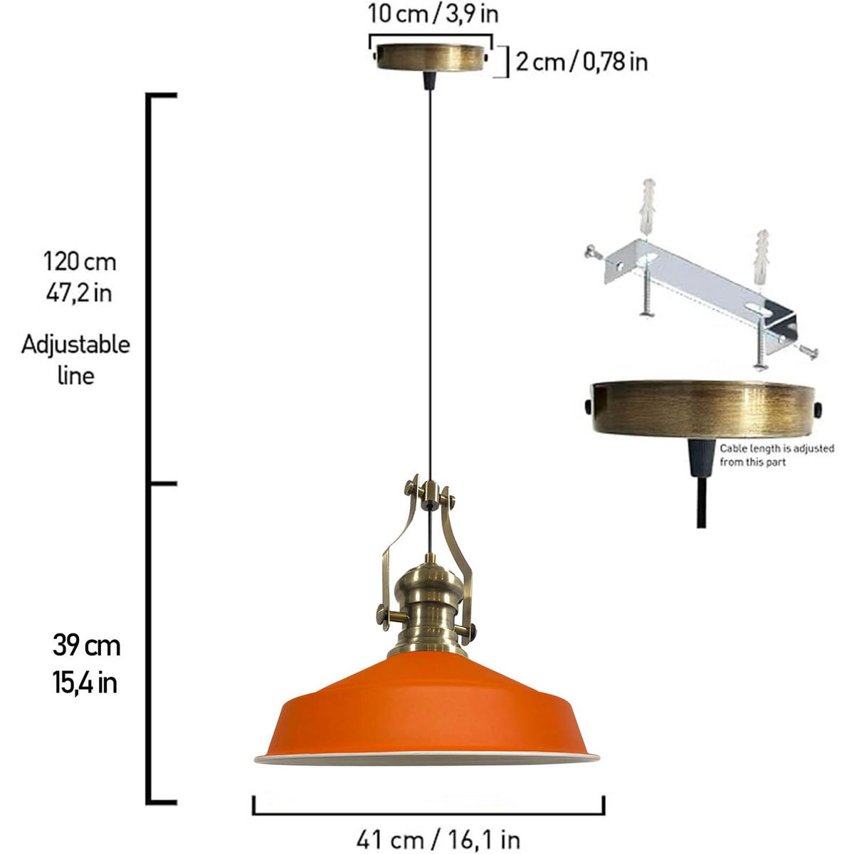 HÄNGELAMPE Neo-Asletl 40/39 cm - Orange, Metall (39/40/39cm) - Bamyum