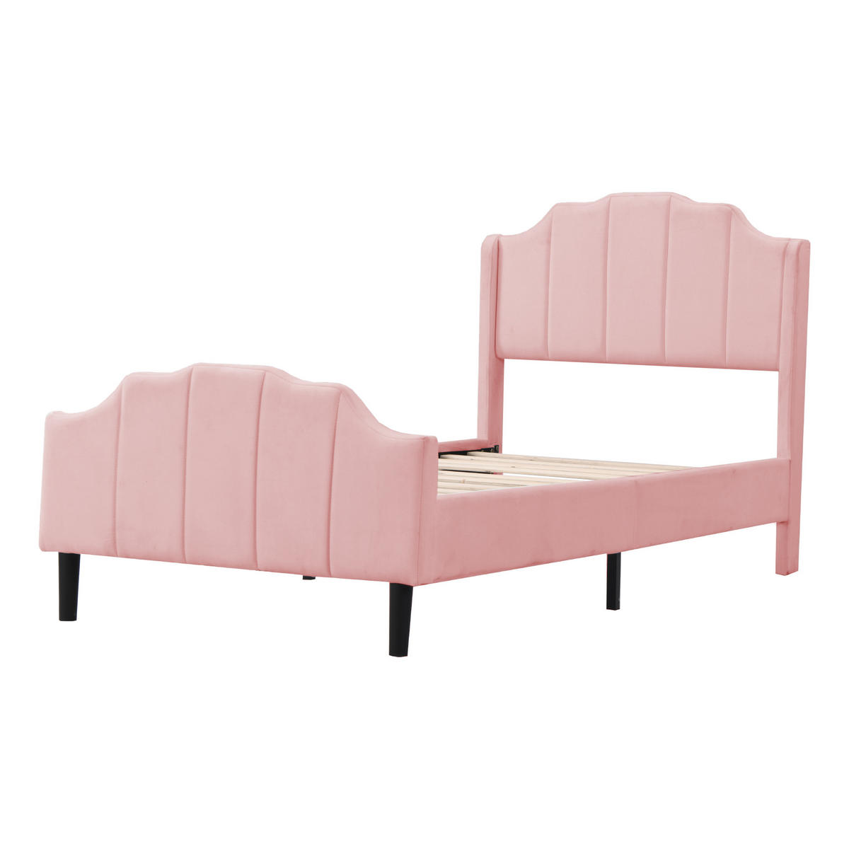 KINDERBETT 90x200 Samt rosa - Rosa, Textil (90/200cm) - LEBENLANG