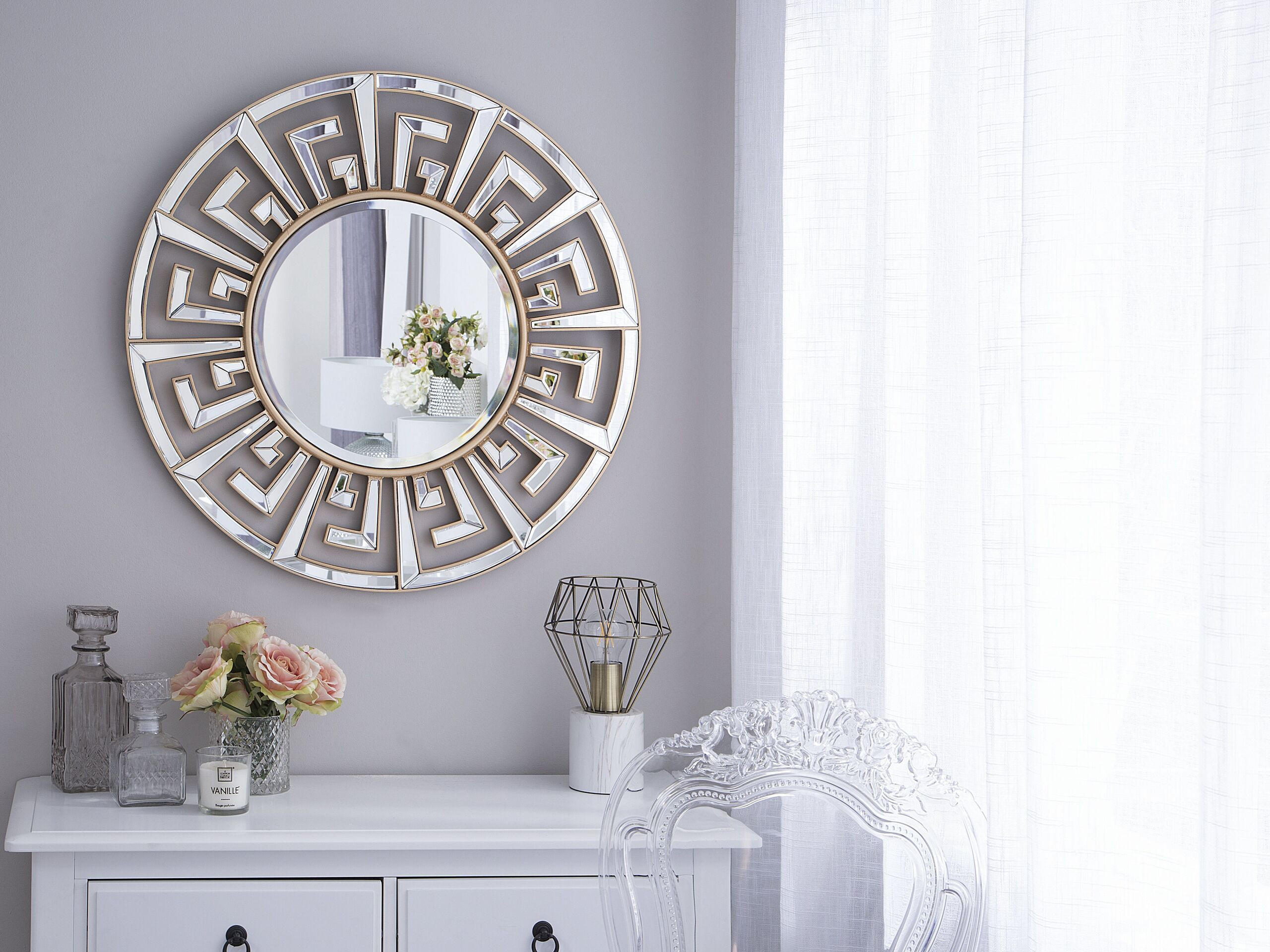 WANDSPIEGEL gold rund 70 cm Flers - Goldfarben, Metall (70/70/3cm) - Beliani