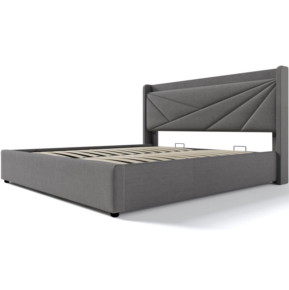 POLSTERBETT 160/200 cm Grau mit Bettkasten, Matratze und USB- und Type-C-Anschlüssen - Grau, Textil (160/200cm) - Flora Grace