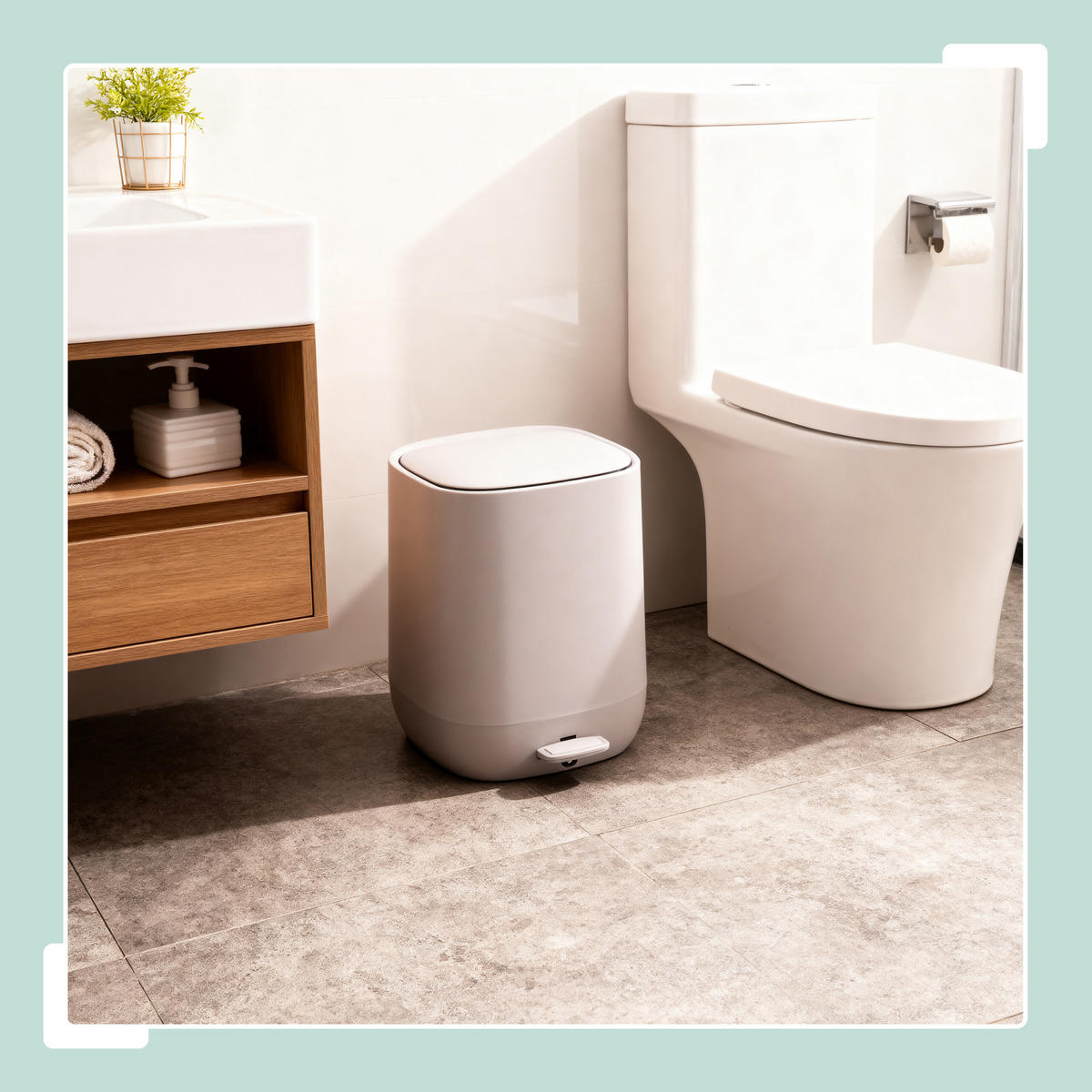 BAD-MÜLLEIMER - Beige, Kunststoff/Metall (21.5/25/21.5cm) - Relaxdays