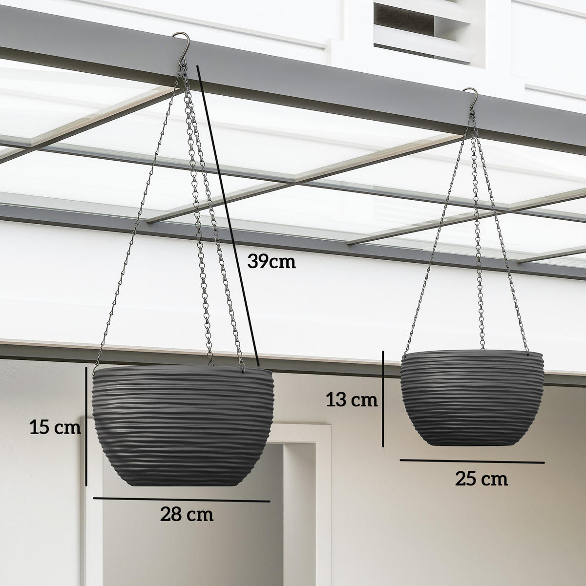 BLUMENTOPF 4ER-SET aus Polypropylene Schwarz - Schwarz, Kunststoff (15cm) - Outsunny