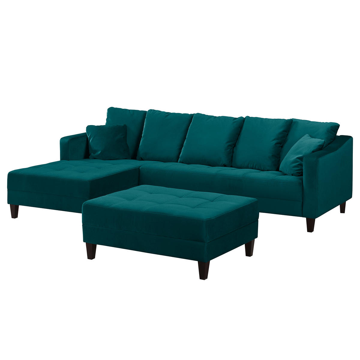 ECKSOFA mit Ottomane - Samt - Türkis, Textil (254/165cm) - home24