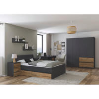 JUGENDZIMMER Joel in Grau Metallic und Artisan Eiche 5 teilig – mit 4trg Kleiderschrank, 140er Bett, Nachttisch, Schreibtisch und Rollcontainer - Grau, Holzwerkstoff (80/200/120cm)