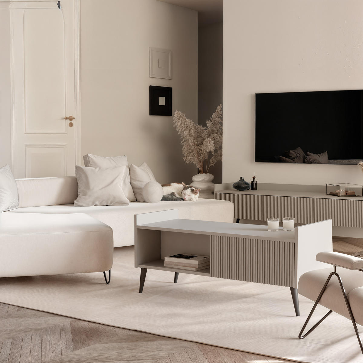 COUCHTISCH SCALA 100/60/45 cm Rechteckig, Kaschmir - Kaschmir/Schwarz, Holzwerkstoff/Metall (60/100/45cm) - Idohome