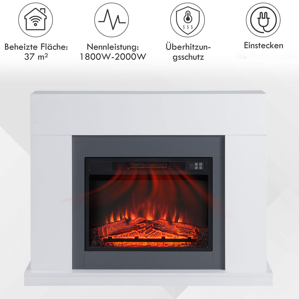 LED Elektrokamin mit Flammeneffekt, 113 x 26,6 x 87,5 cm, Weiß - Weiß, Metall (26.6/87.5/113cm) - HOMCOM