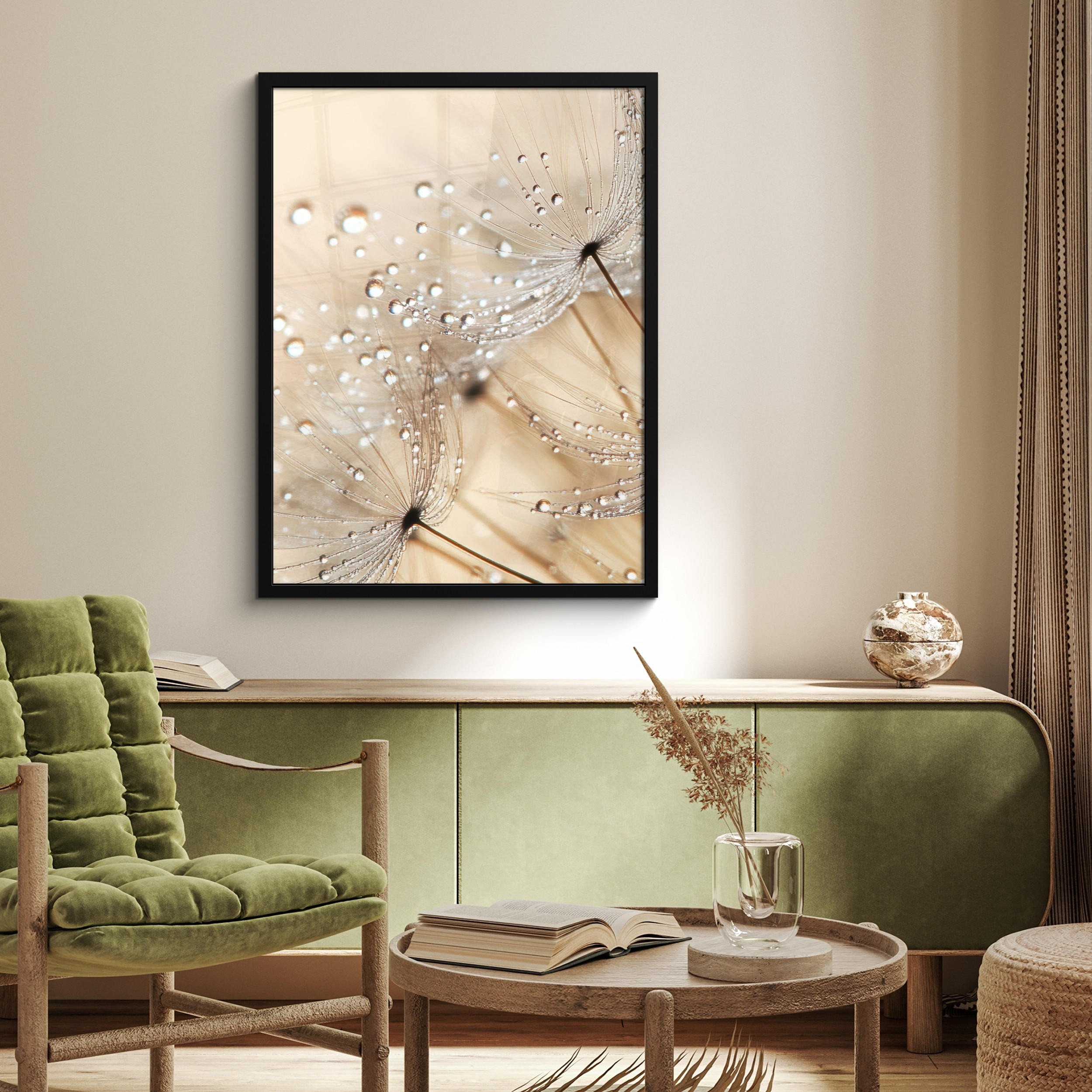 GERAHMTES BILD Löwenzahn - Abstrakt - Natur - Beige 60x80 cm - Braun, Papier (60/80cm) - MuchoWow