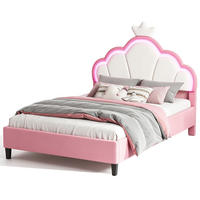 POLSTERBETT 140x190 cm mit höhenverstellbarem Kopfteil & RGB-LED – Doppelbett / Kinderbett für Mädchen, Samt, Rosa - Pink, Holz/Metall (140/190cm) - BursDany
