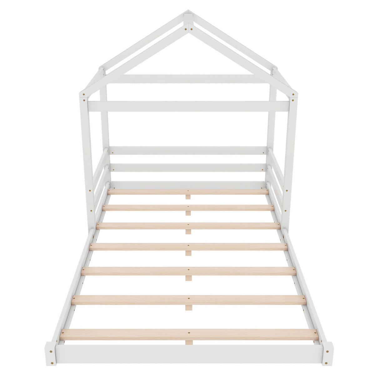 HAUSBETT 140/200 cm Weiß aus Kiefernholz und MDF mit Lattenrost - Weiß, Holz (140/200cm) - OKMYHOME