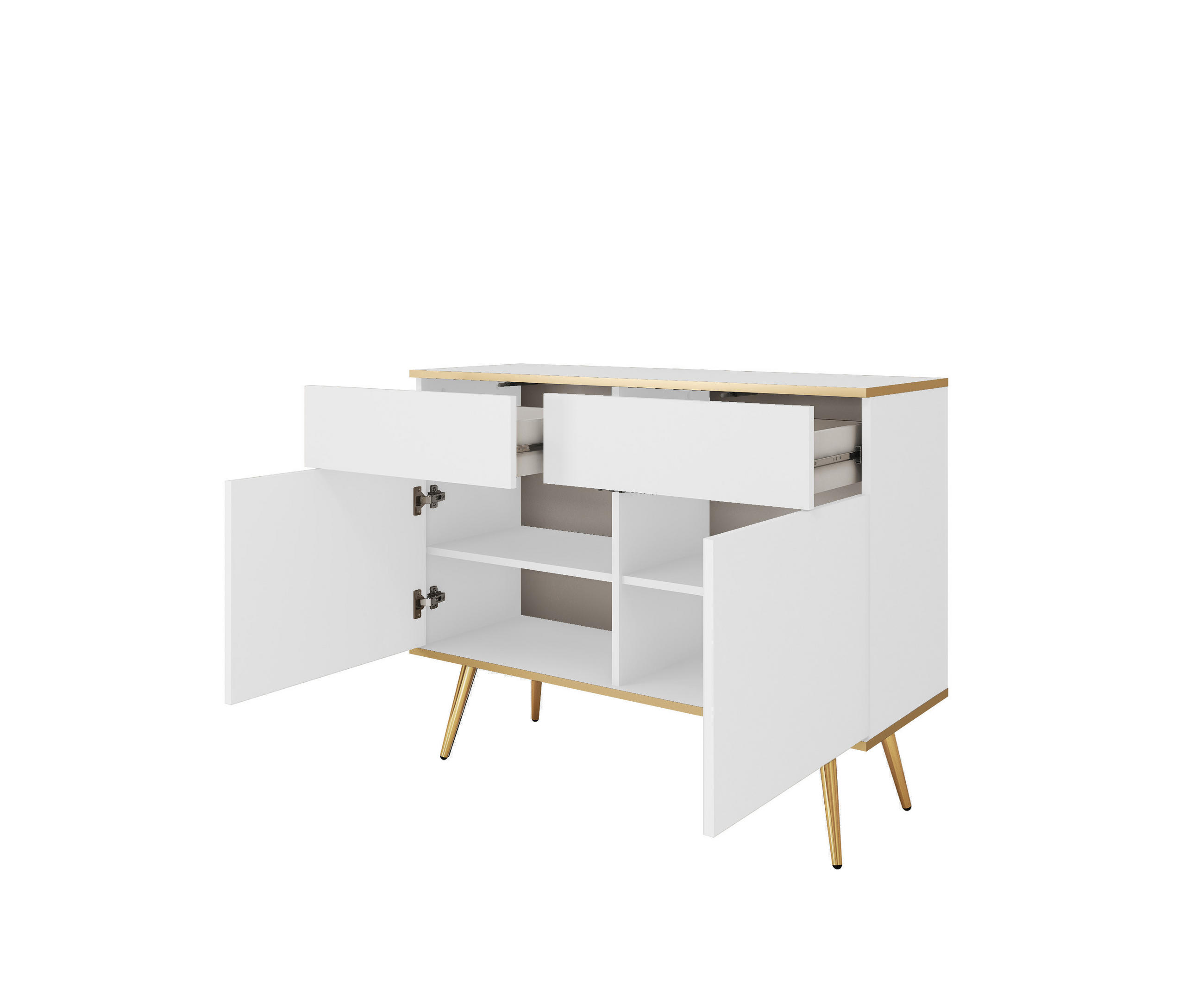 KOMMODE KSZ-107 - KSZ-107, Hochglanz, Schubladen Push-to-Open 107x39x85 cm Weiß/Gold - Goldfarben/Weiß, Holzwerkstoff/Kunststoff (107/85/39cm) - DomoHome