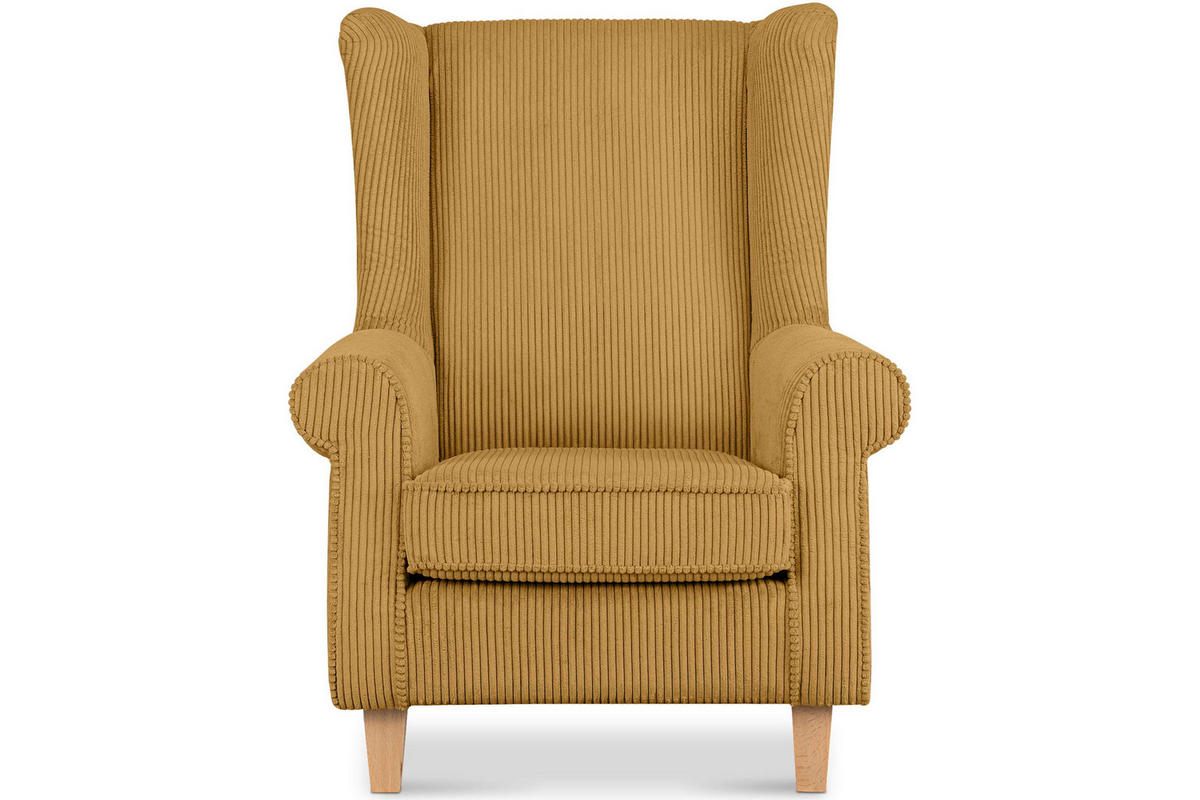 OHRENSESSEL MILES Kord-Bezug Petfriendly, gelb - Gelb, Holzwerkstoff/Buchenholz (82/105/97cm) - KONSIMO®