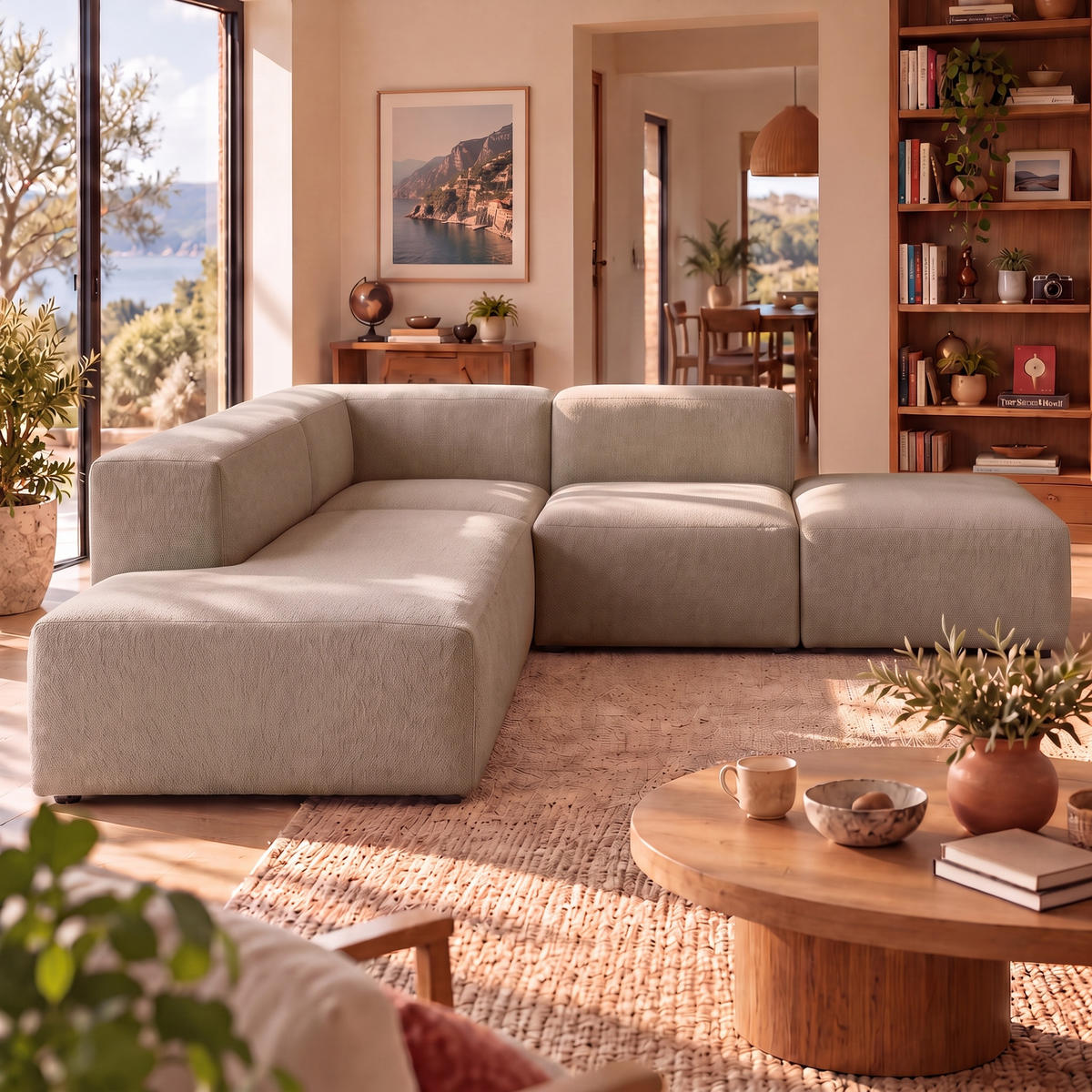 4-SITZER modulares Ecksofa HEAVEN SET 3 Links, Breite 270 cm Webstoff Braun - Schwarz/Braun, Holz/Kunststoff (245/270cm) - Muffo