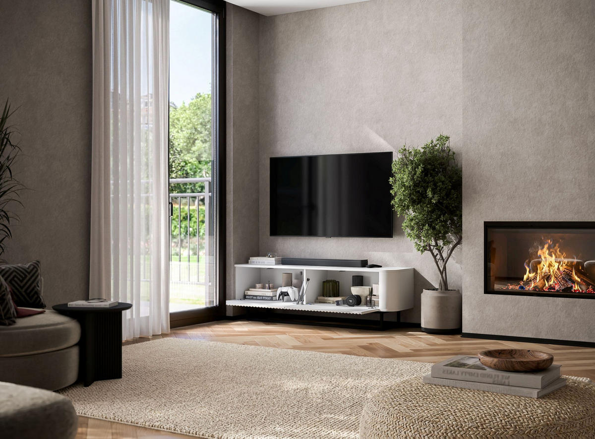 TV STOLÍK Aurora biely matný 140 cm s kovovým rámom - biela/zlatá, kov/kompozitné drevo (140/44/35cm) - Meble Lindner