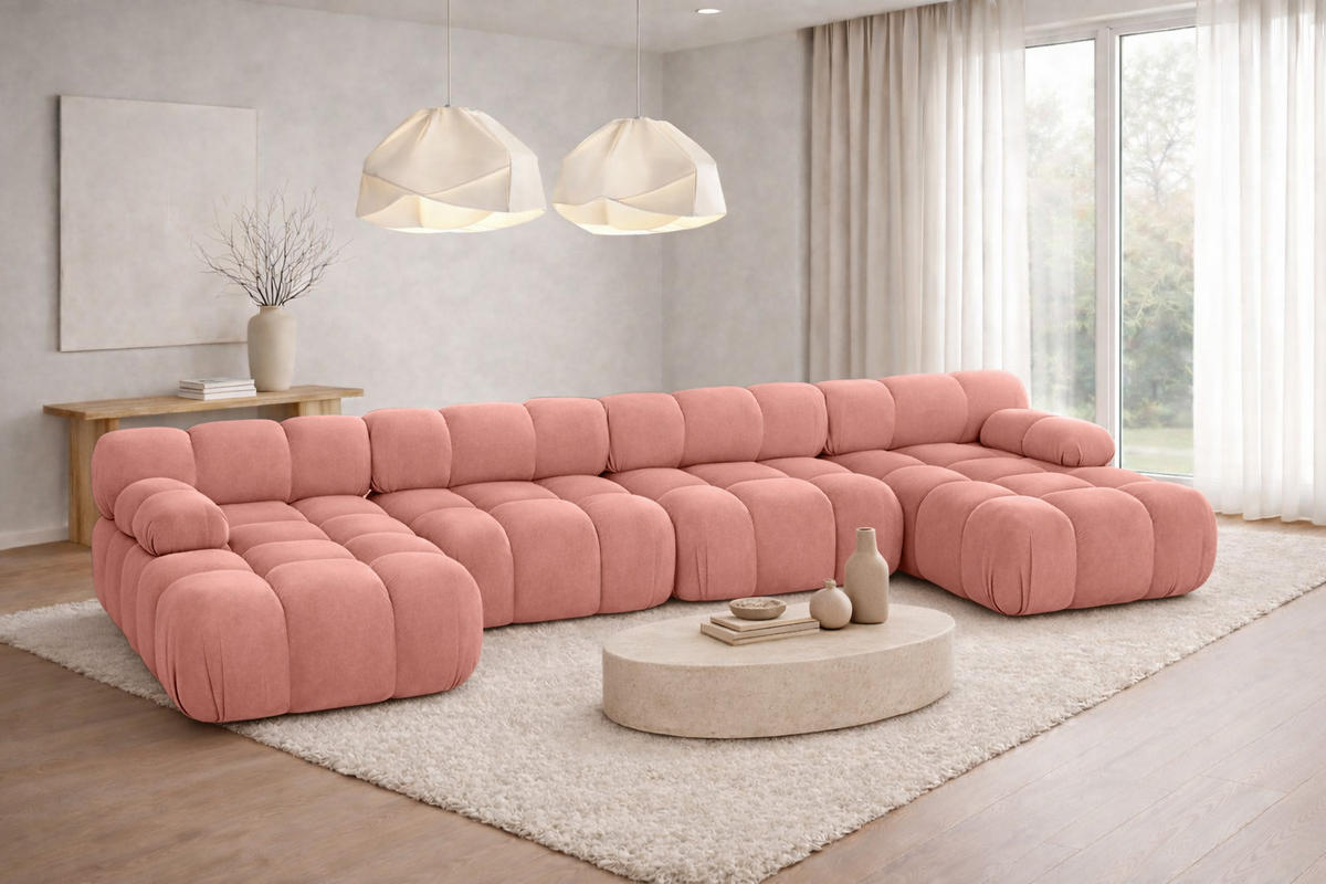 ECKSOFA U-Form XL, Stoff Velours Salvador, Rosa, Selia U XL - Pink, Holz (380/70/160cm) - Kaiser Möbel