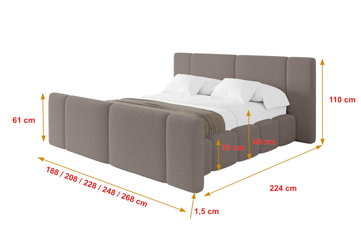 POLSTERBETT mit Bettkasten, Fußteil und Lattenrost, Boxbett ohne Matratze - NILO-Z 180x200 Braun - Braun, Holzwerkstoff/Textil (180/200cm) - ALTDECOR