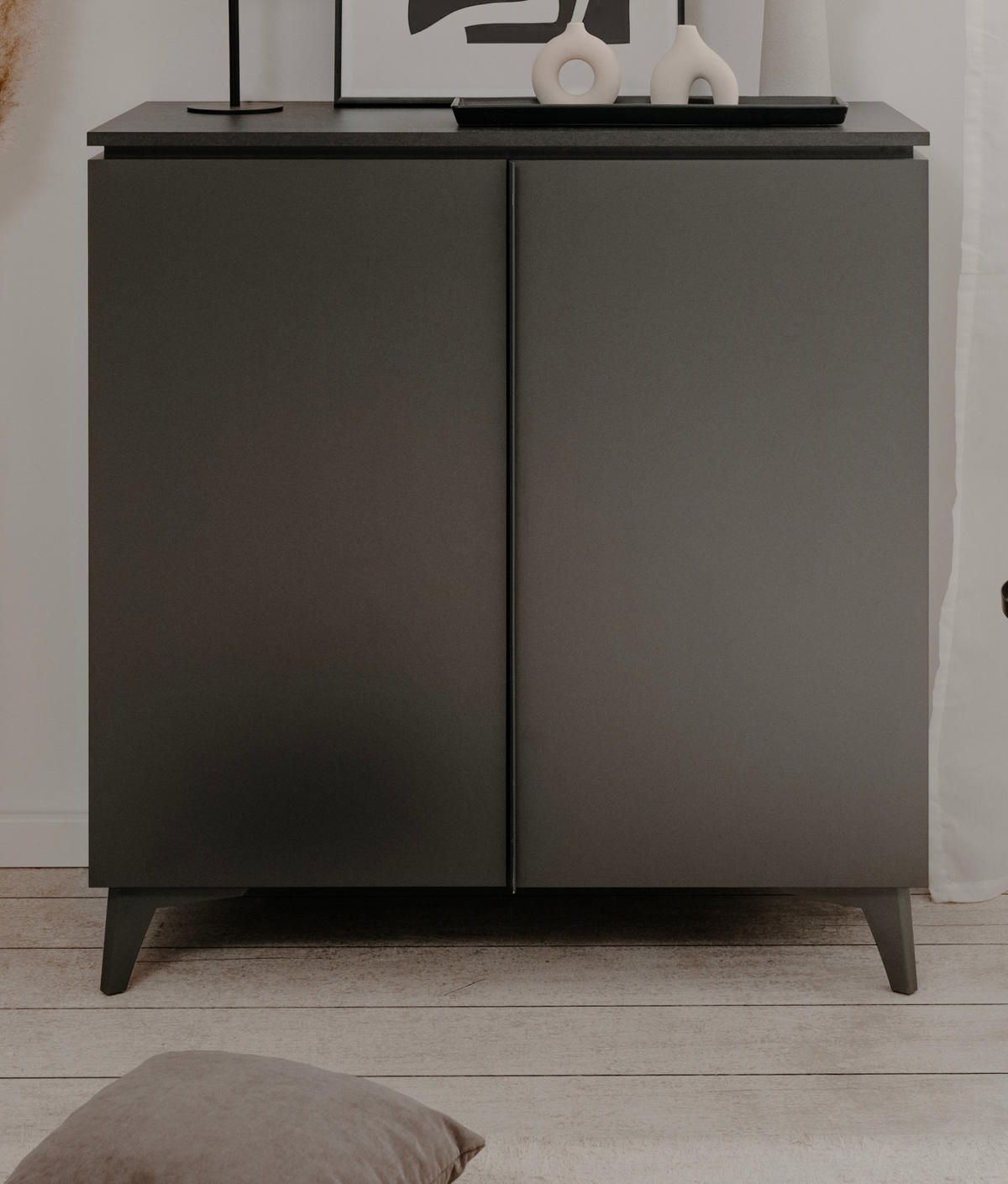 KOMMODE grau, Schiefer 88 x 92 cm, moderne Anrichte 2-türig - Schieferfarben/Grau, Holzwerkstoff/Kunststoff (88/92/40cm) - Furn.Design