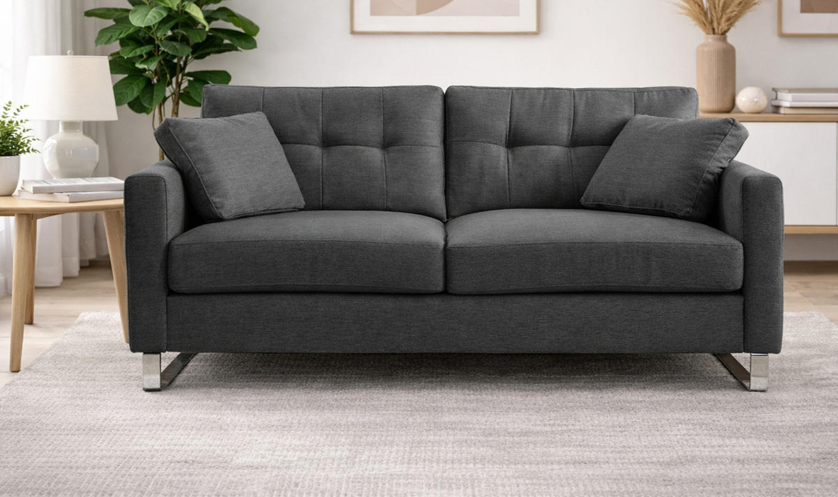 SOFA grau Flachgewebe 2,5-Sitzer 203 cm, Couch mit Steppoptik - Chromfarben/Grau, Holz/Textil (203/92/94cm) - Inn.Furn