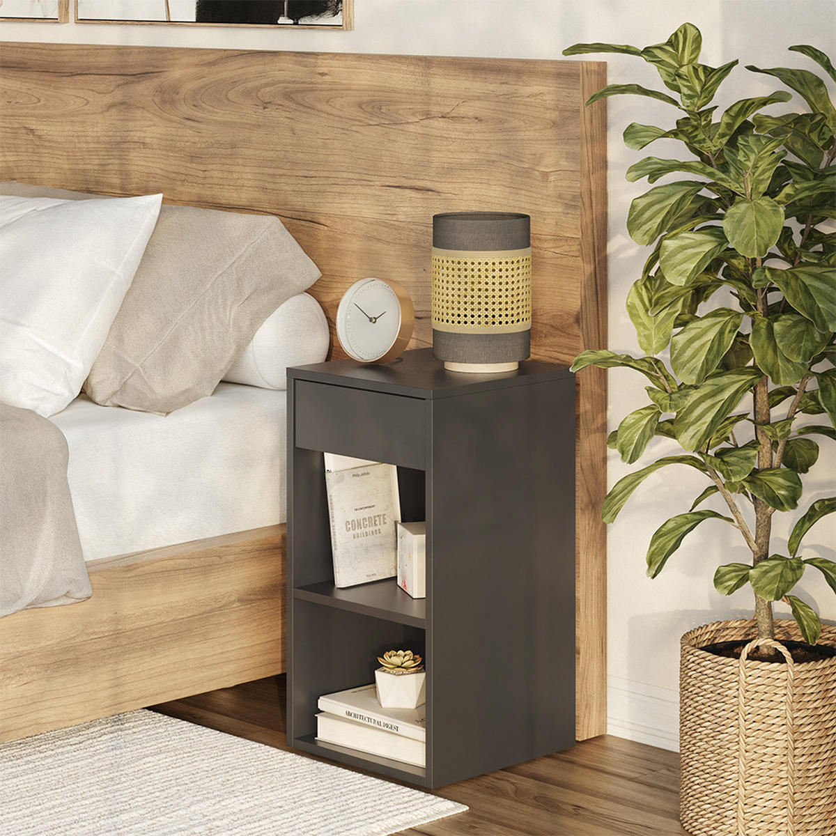 NACHTTISCH Dany Anthrazit 35 x 65 cm mit 1 Schublade - Anthrazit, Holzwerkstoff (35/65/35cm) - Vicco