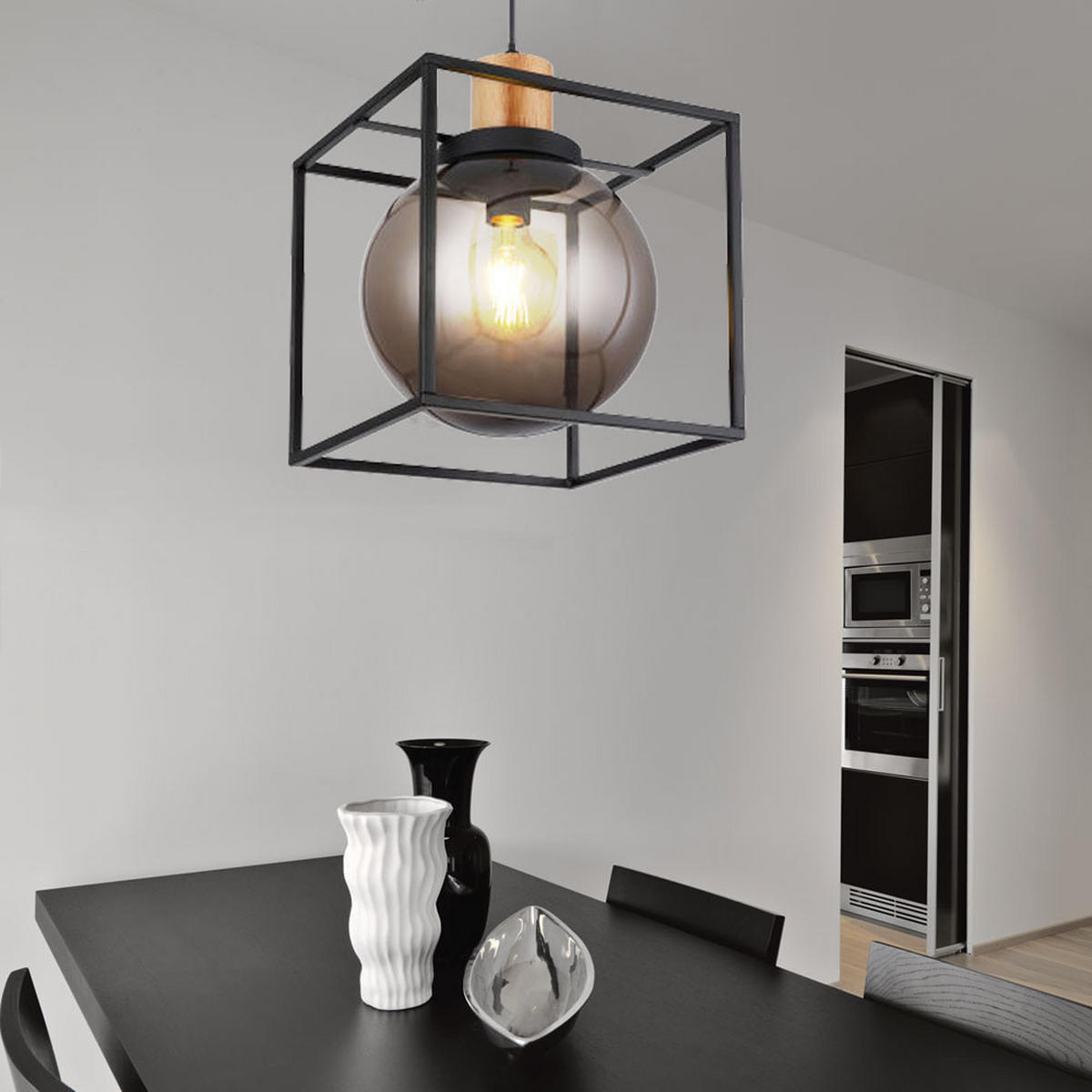 HÄNGELEUCHTE HILKO Schwarz Metall - Schwarz, Holz (28/28/120cm)