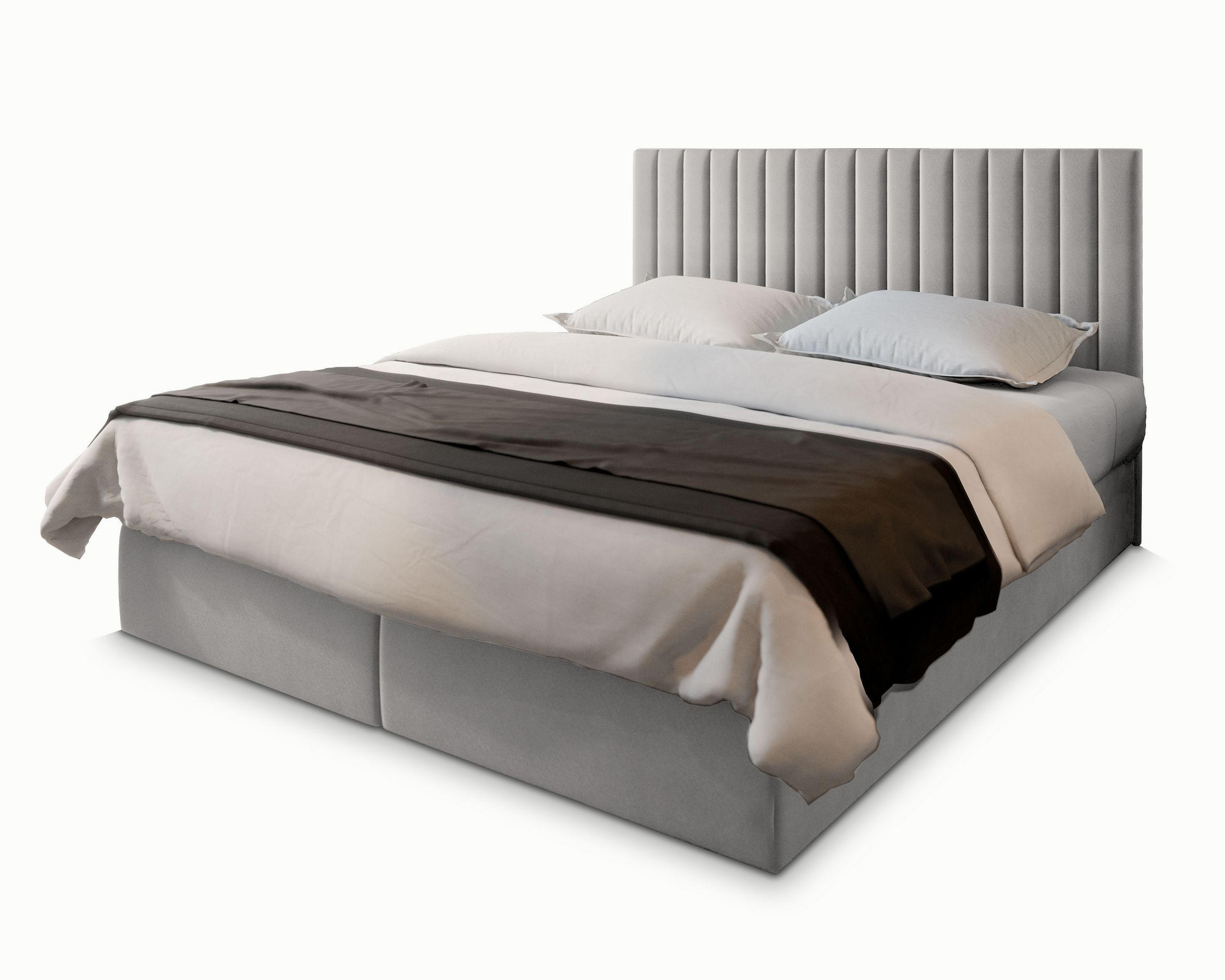 BOXBETT BRESEL 180x200 cm mit Matratze und Topper - Hellgrau - Hellgrau, Holz (180/200cm) - MASSENO