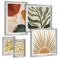 BILDER SET 5er Set - 50x50 cm & 20x30 cm & 40x60 cm Silberner Rahmen - Abstrakte Blumenmotive - Silberfarben, Kunststoff (40/60cm) - TULUP