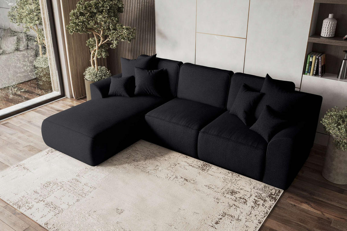 ECKSOFA GUSTO Strukturstoff Schwarz Links inkl. Schlaffunktion - Chromfarben/Schwarz, Kunststoff/Textil (194/295cm) - 99rooms