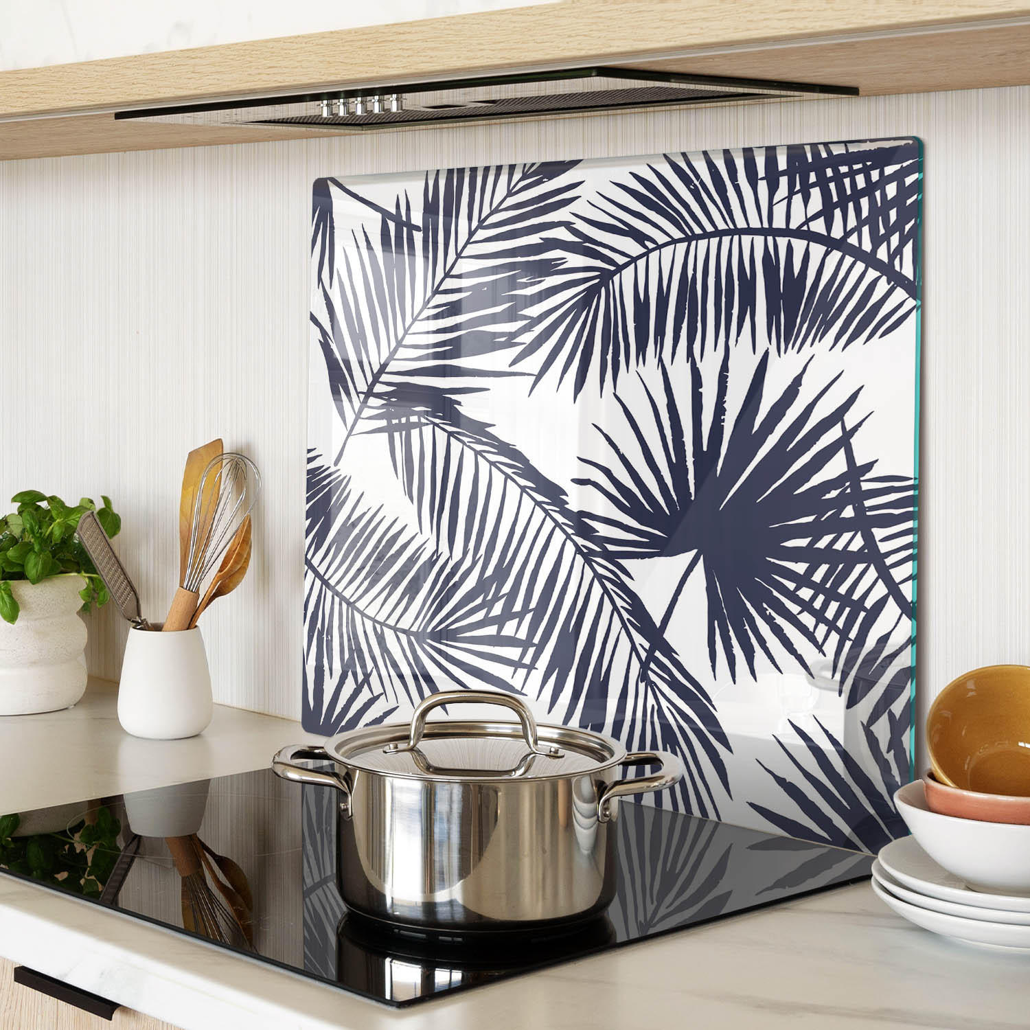 GLASPLATTE 60x52 cm Palmblätter - Grau, Glas (60/0.4/52cm) - TULUP