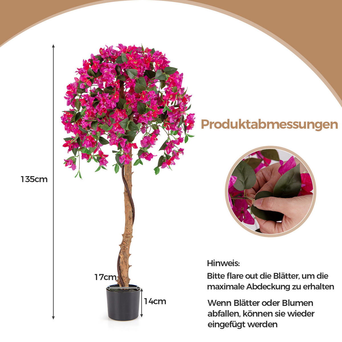 AZALEENBAUM Künstlicher 135 cm rot - Grün, Kunststoff (135cm) - COSTWAY