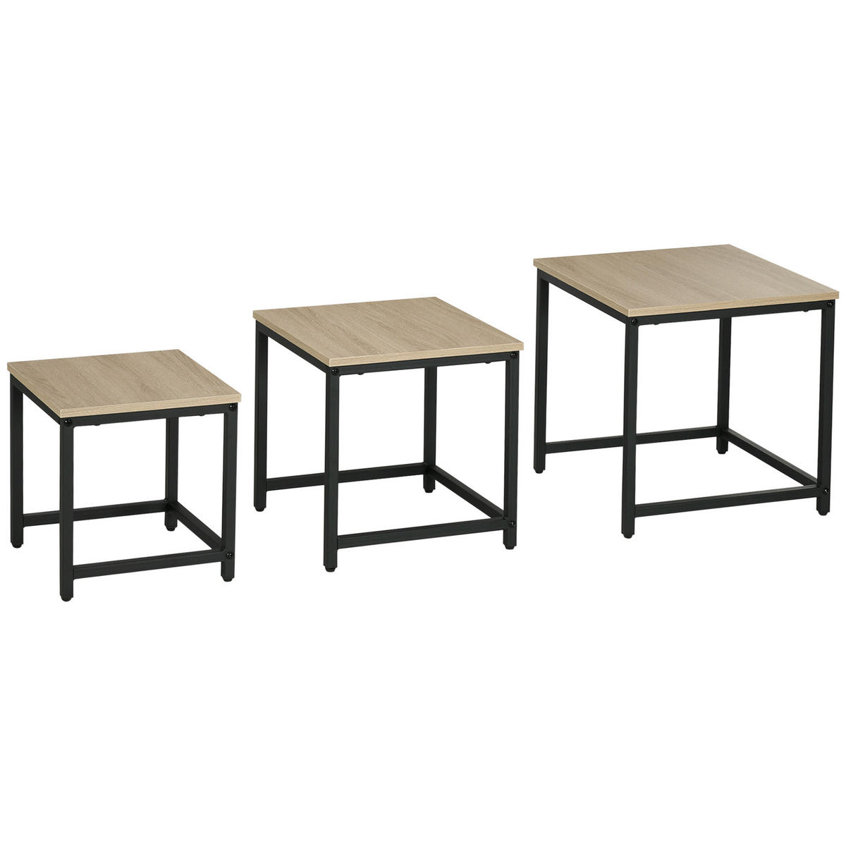 COUCHTISCH-SET eckig, Spanplatte, Naturholz - Naturfarben, Holzwerkstoff/Metall (45/45/44cm) - HOMCOM
