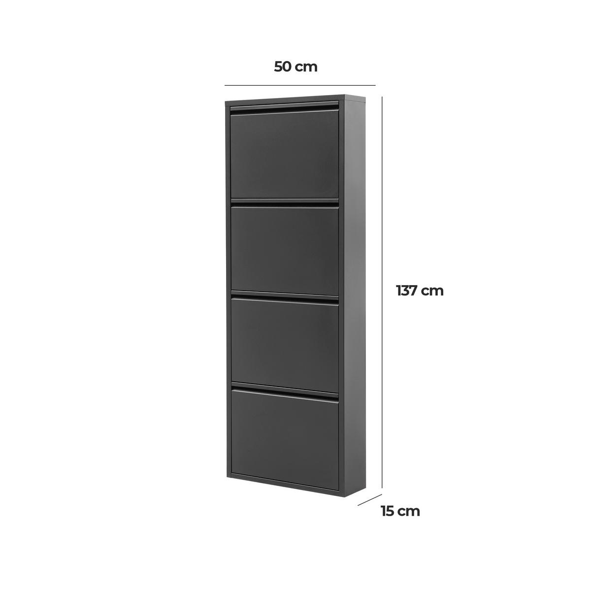 SCHUHSCHRANK schmal Metall mit Magnet 4 Klappen Schwarz - Schwarz, Metall (50/137/15cm) - Gowoll