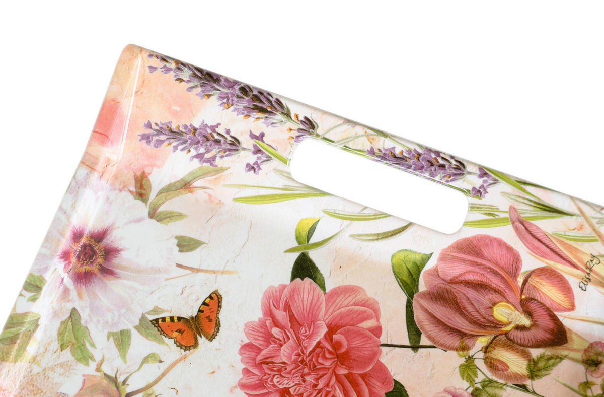 TABLETT Wildblumen, rechteckige Serviertablett mit Griff 38x27 cm - Dunkelrosa, Kunststoff (27/3/38cm) - Lashuma