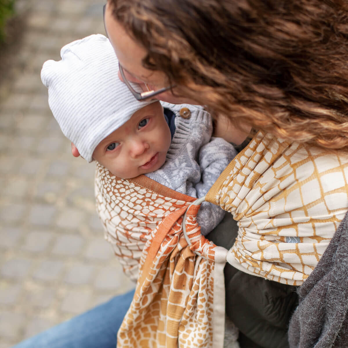 BABYTRAGETUCH Ring-Sling kbA - Creme/Braun, Textil (70/0.1/200cm) - Hoppediz