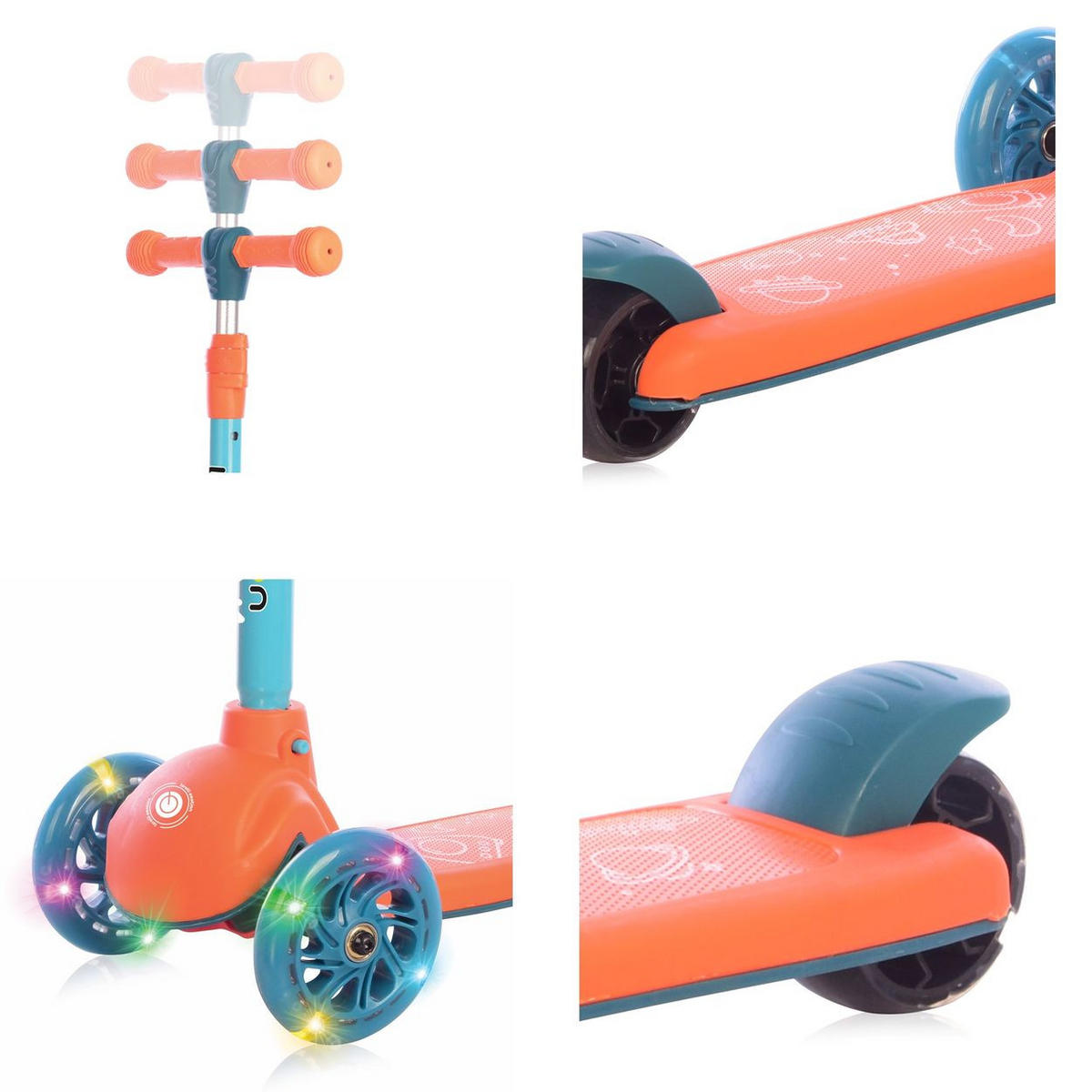 KINDERROLLER Tamtam 3 Räder orange höhenverstellbar, Leuchträder, Fußbremse - Orange, Metall (52/26/77cm) - Lorelli