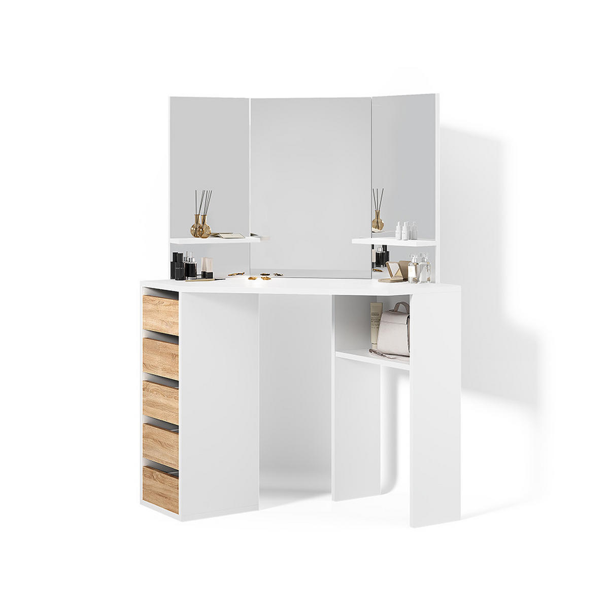 ECKSCHMINKTISCH Enna Weiß/Sonoma 110 cm - Weiß/Sonoma Eiche, Holzwerkstoff (110/141.5/54cm) - Livinity®