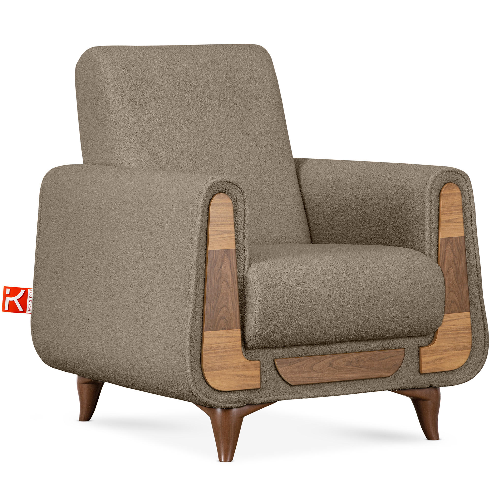 SESSEL GUSTAVO mit Armlehnen, Dunkelbeige - Graubraun/Beige, Holz/Holzwerkstoff (83/95/92cm) - KONSIMO®