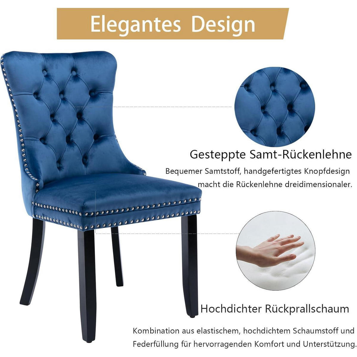 ESSZIMMERSTUHL 2er-Set Samt Blau mit Massivholzbeinen - Blau, Textil (50/95.2/62cm)