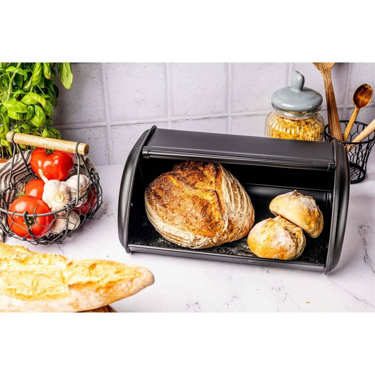 BROTKASTEN Schwarz 44/27/18.5 cm KH1834 - Schwarz, Metall (27/18.5/44cm) - Kinghoff 