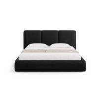 BETT mit Bettkasten und Kopfteil Nicolas aus Chenille-Stoff schwarz 180x200cm - Schwarz, Textil (180/200cm) - Cosmopolitan Design