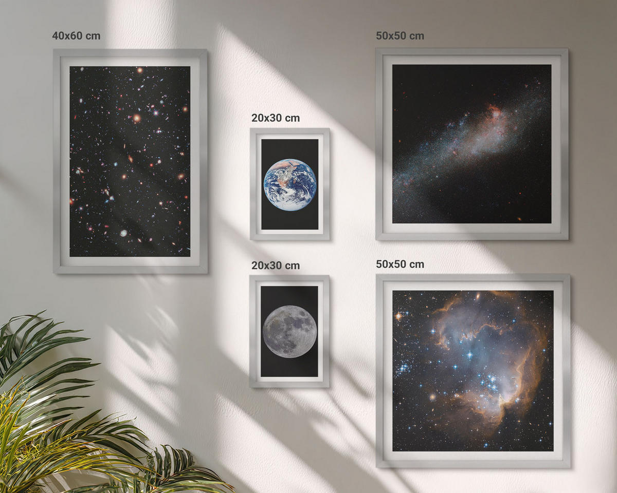 BILDER SET 5er Set - 50x50 cm & 20x30 cm & 40x60 cm Silberner Rahmen - Galaxie Weltraum Mond - Silberfarben, Kunststoff (40/60cm) - TULUP