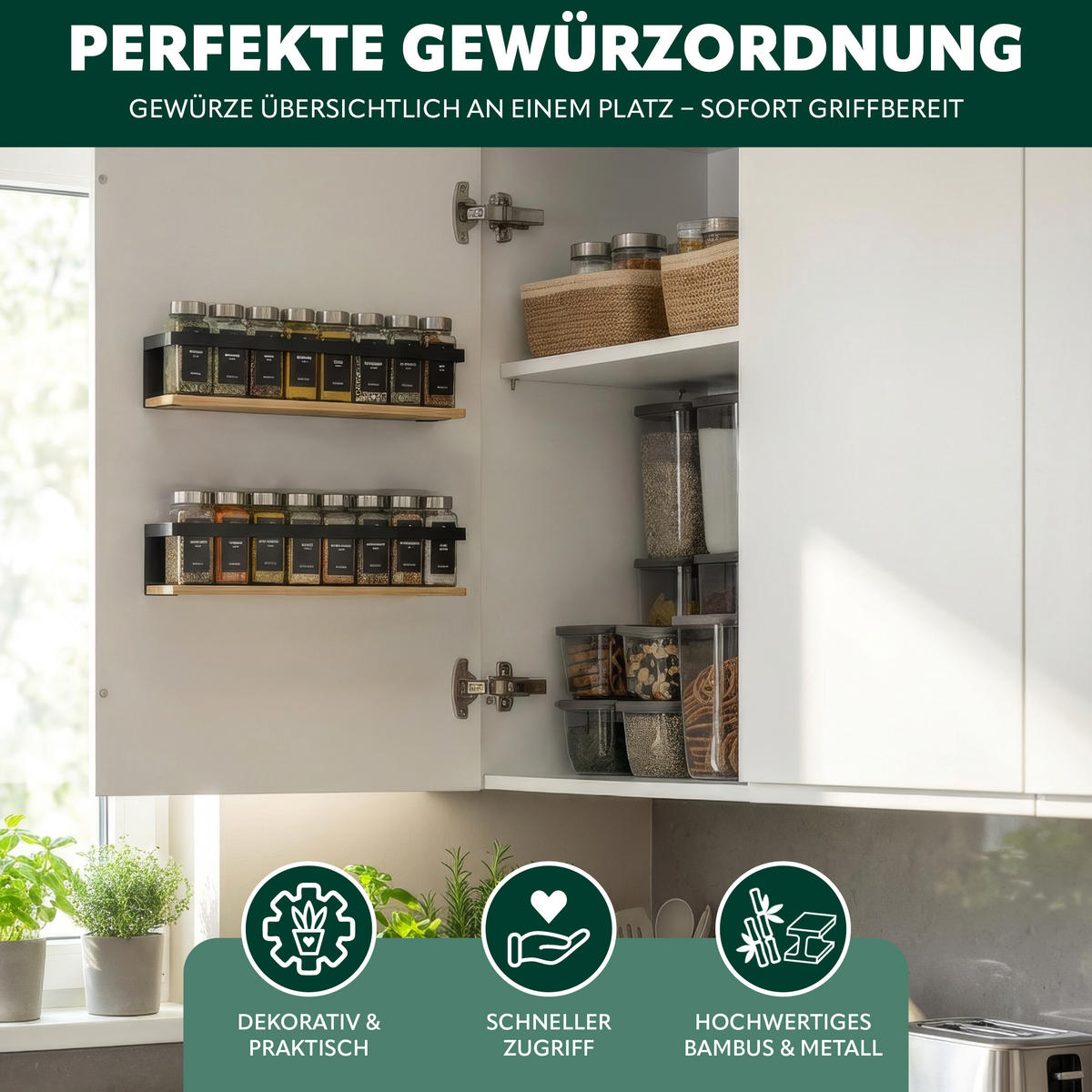 GEWÜRZREGALE 2er Set, Metall, schwarz - Schwarz, Metall (38/8/6.5cm) - eluno