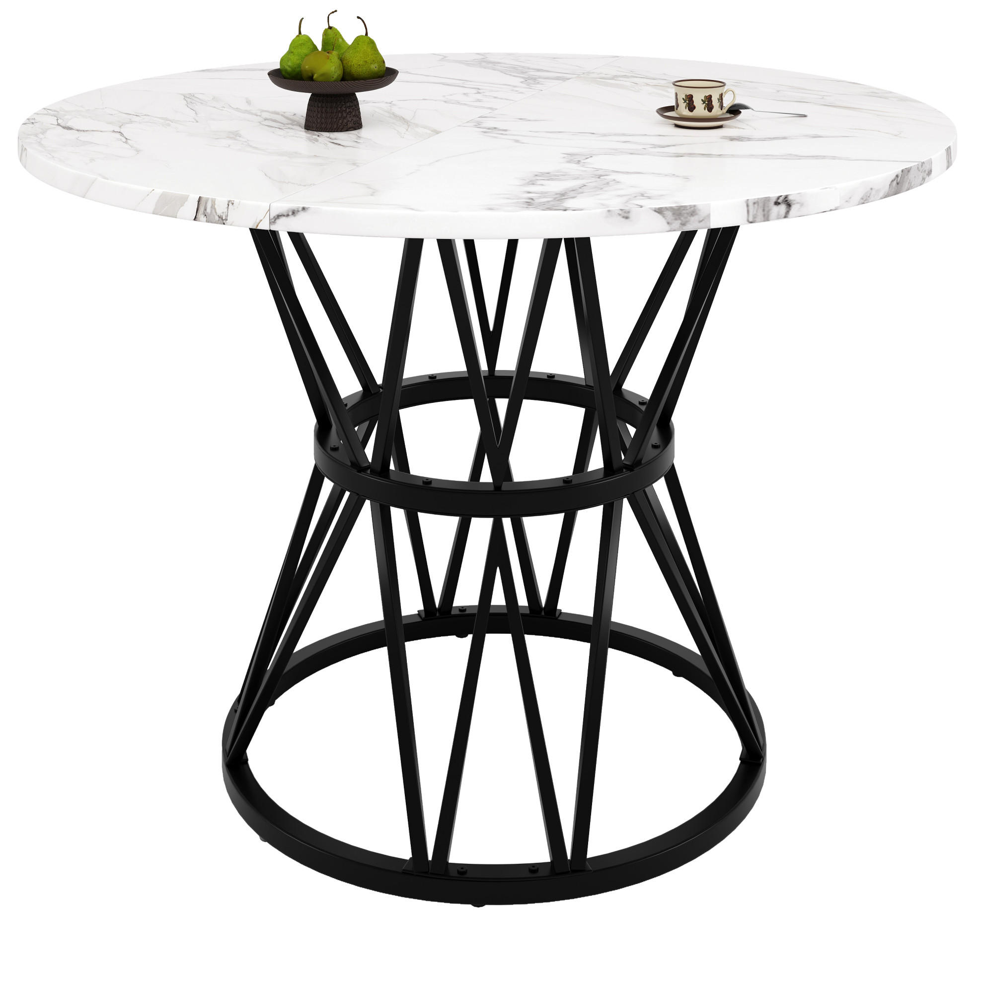 ESSTISCH rund 100/100/76 cm in Schwarz mit Marmoroptik und Metallgestell - Schwarz, Holzwerkstoff (100/100/76cm) - Flora Grace