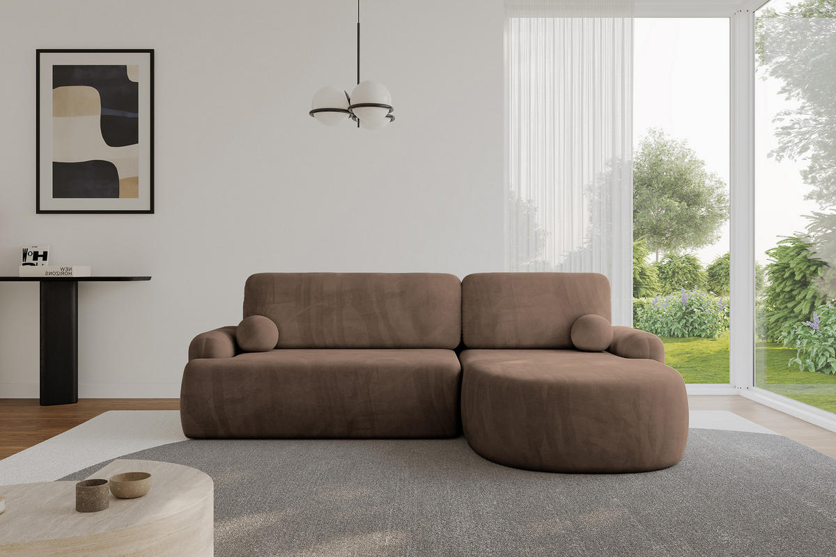 ECKSOFA mit Schlaffunktion und Bettkasten LIRA-L - 264x172x89 Braun - Braun, Holzwerkstoff/Textil (172/264cm) - ALTDECOR