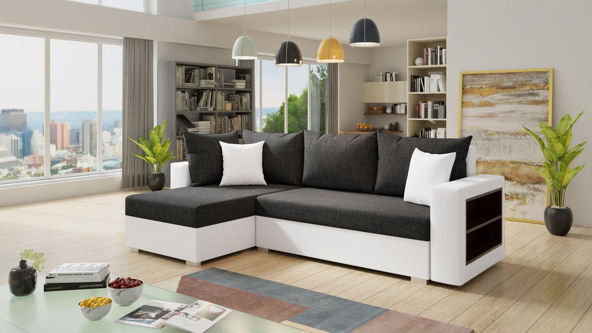 ECKSOFA Lord, Seite: Links - Schwarz/Weiß, Holz/Textil (238/141cm) - Sofnet